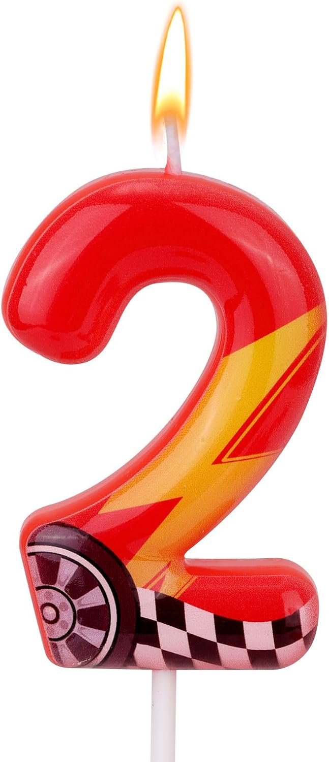 $7 Racing Cars Themed Birthday Candle, Red Racing Car Lightning Number Candle
