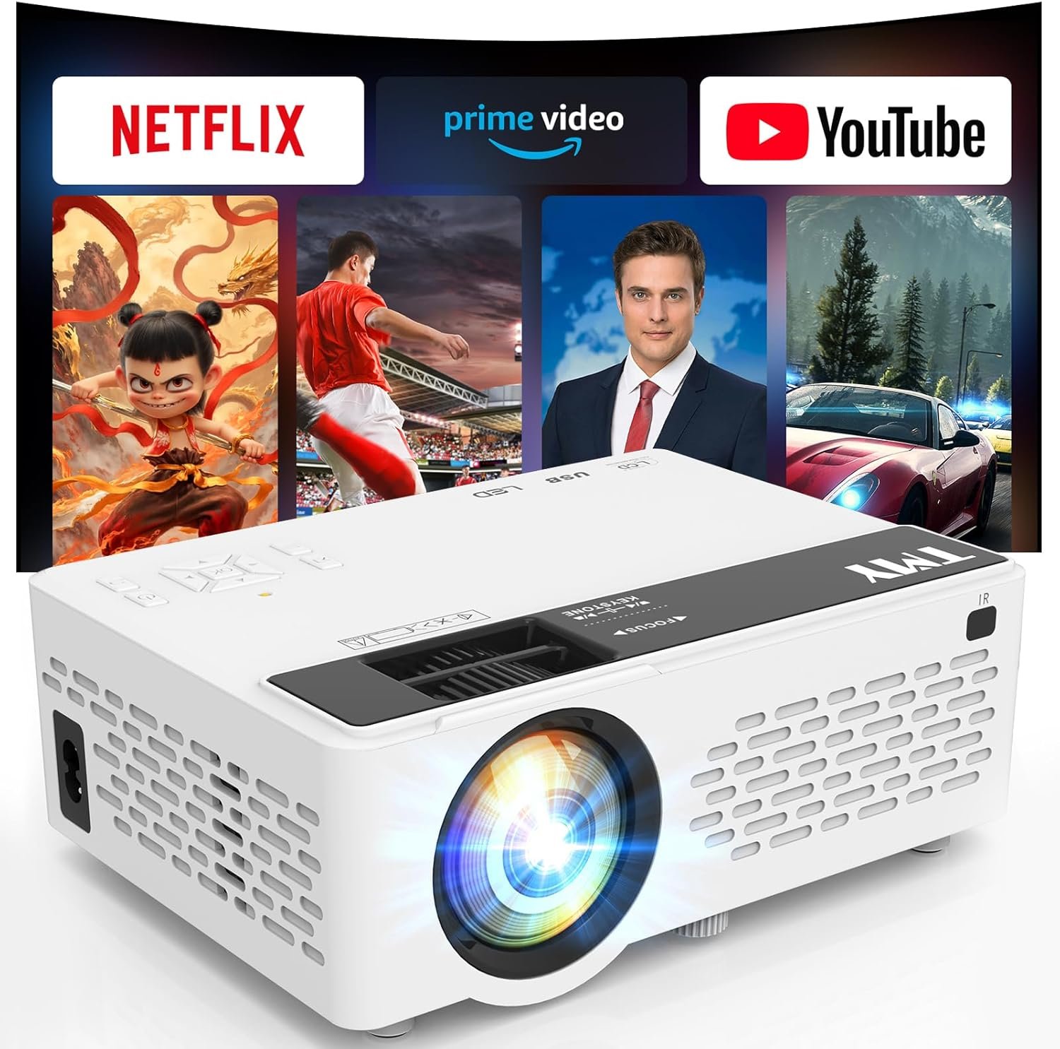 $100 TMY 1080P Mini Projector, Built in Netflix app, 2-way Bluetooth, WiFi6