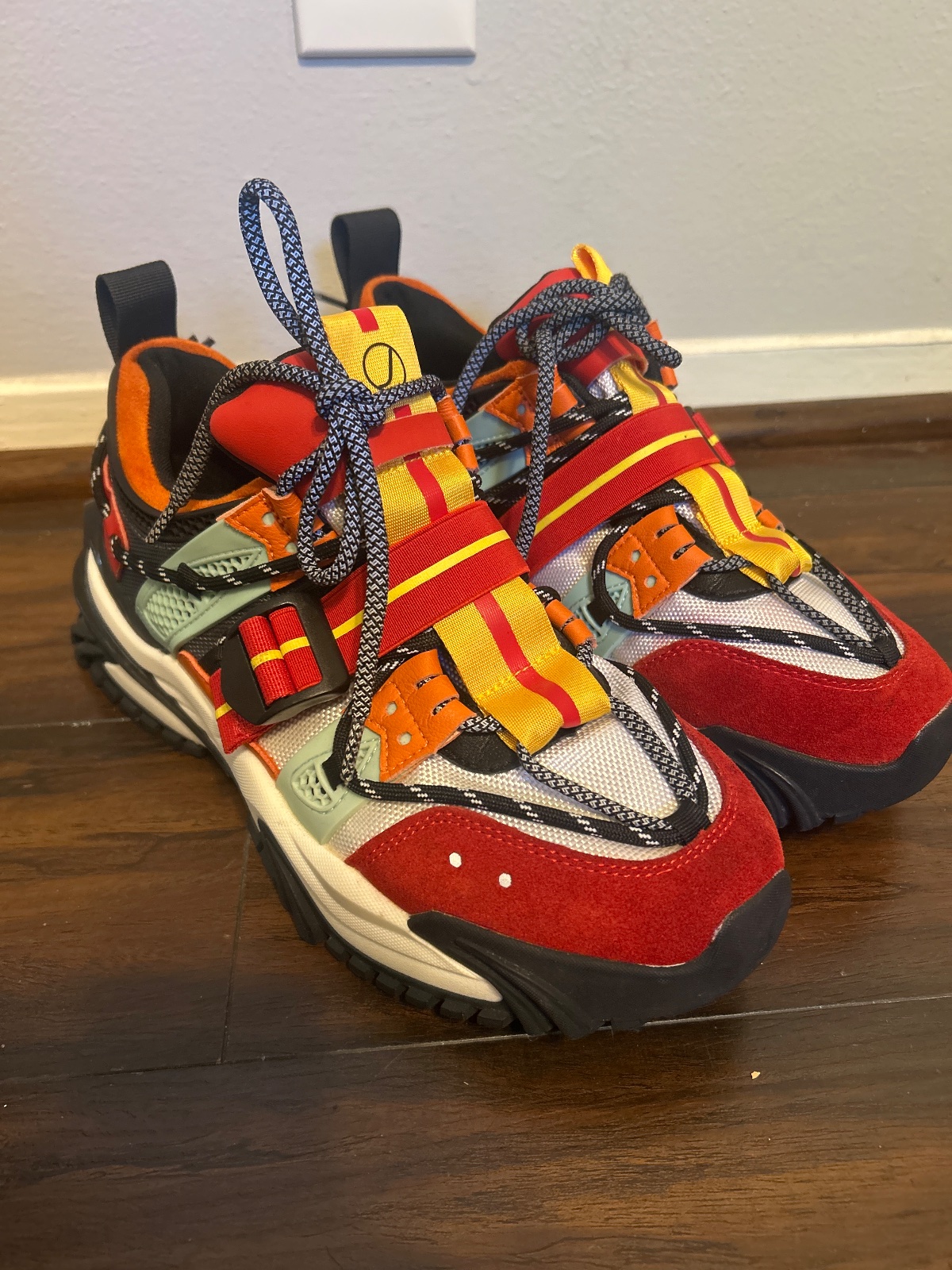 Javi Hype sz 9.5 Multicolour Chunky Trail-Style Sneakers With Webbing Straps