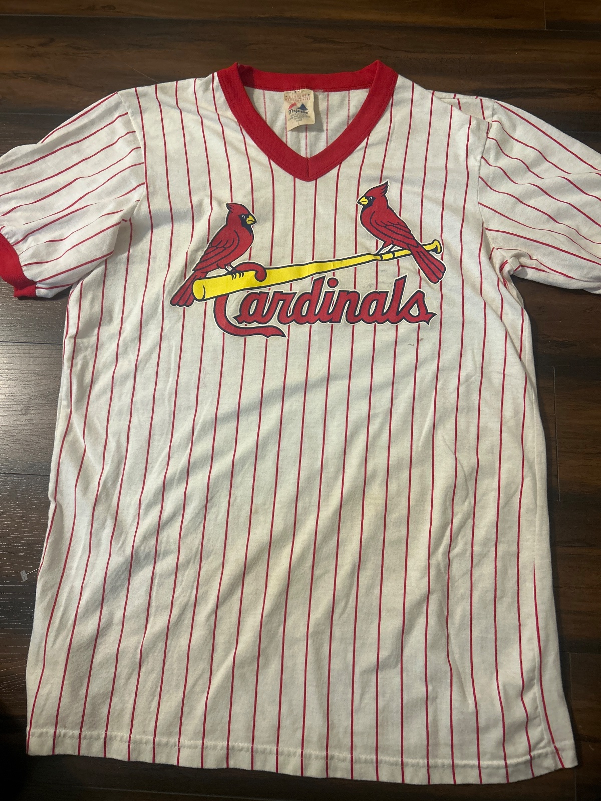 Majestic Athletic Vintage St. Louis Cardinals Pinstripe V-Neck Jersey T-Shirt for St.…