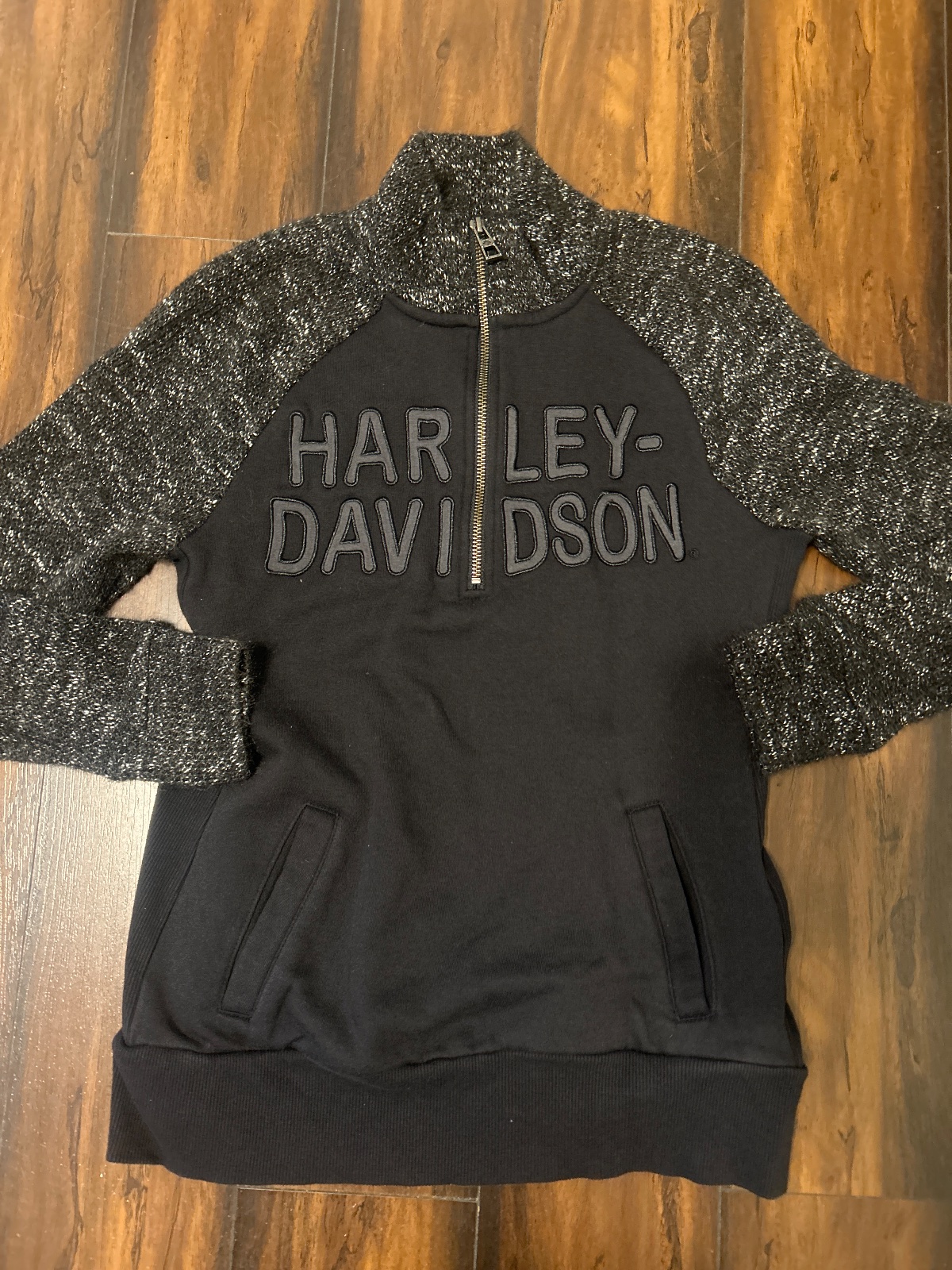 Sz m Women's Quarter-Zip Pullover Sweatshirt with Marled Knit Sleeves for Harley-Davidson…