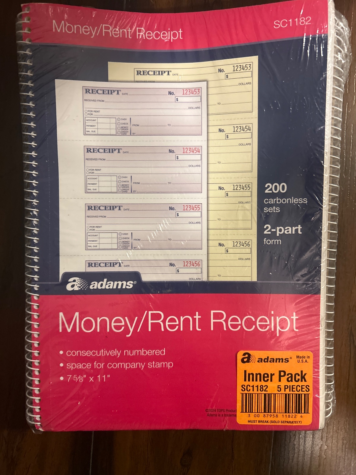 5 pack Adams SC1182PK Money Receipt Book 1000 Count