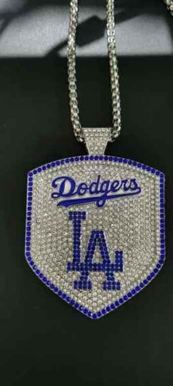 Los Angeles Dodgers Iced Out Shield Pendant Necklace for Los Angeles Dodgers