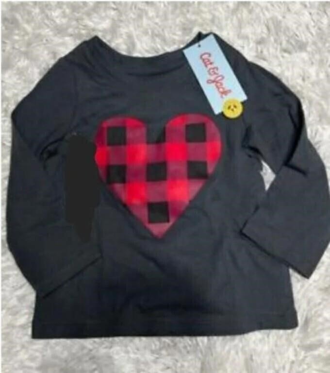 Cat & Jack Girls' Buffalo Plaid Heart Long-Sleeve Tee Size 2T