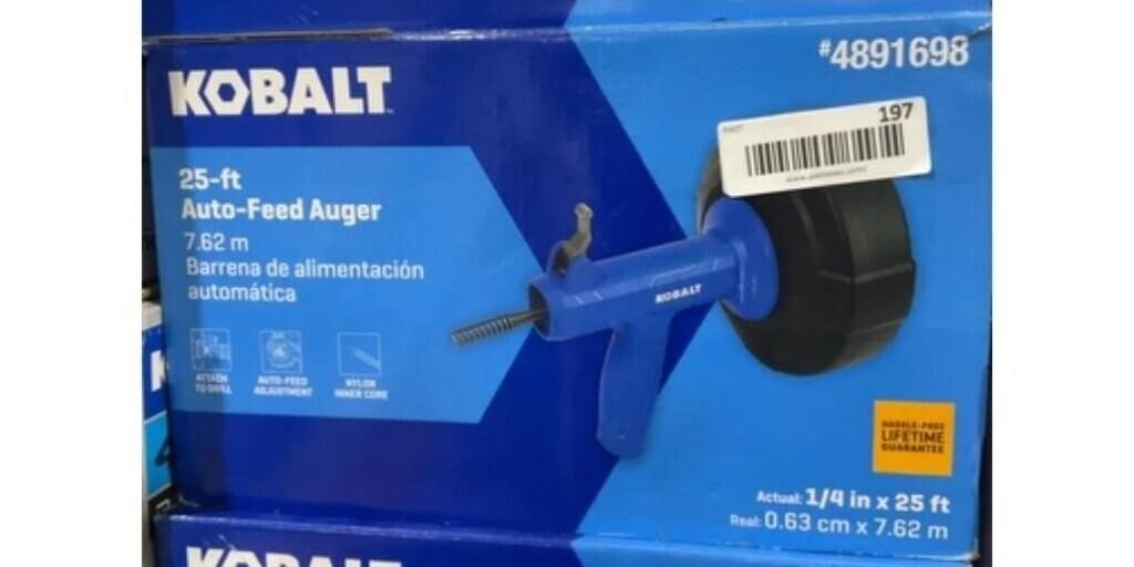 Kobalt 25-Ft Auto-Feed Drain Auger, New in Box