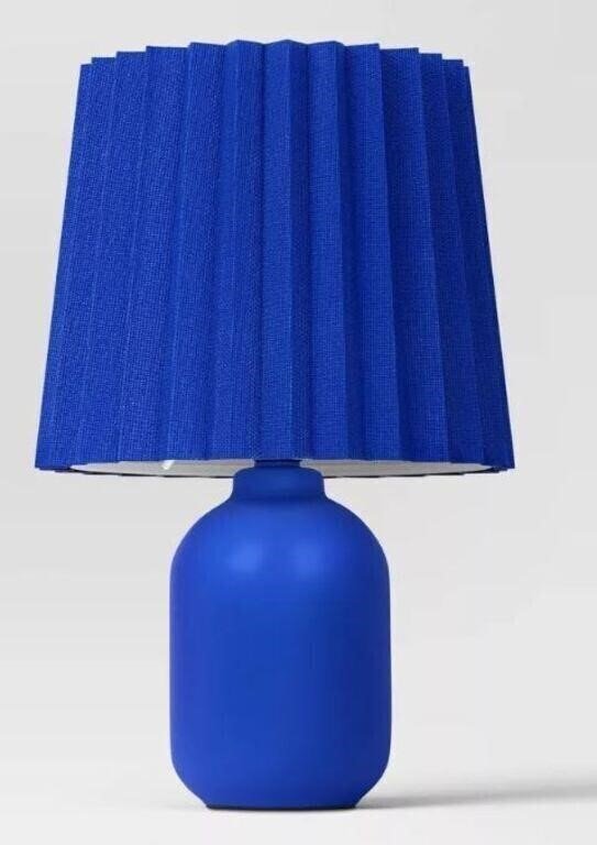 Blue Matte Ceramic Table Lamp With Pleated Fabric Shade
