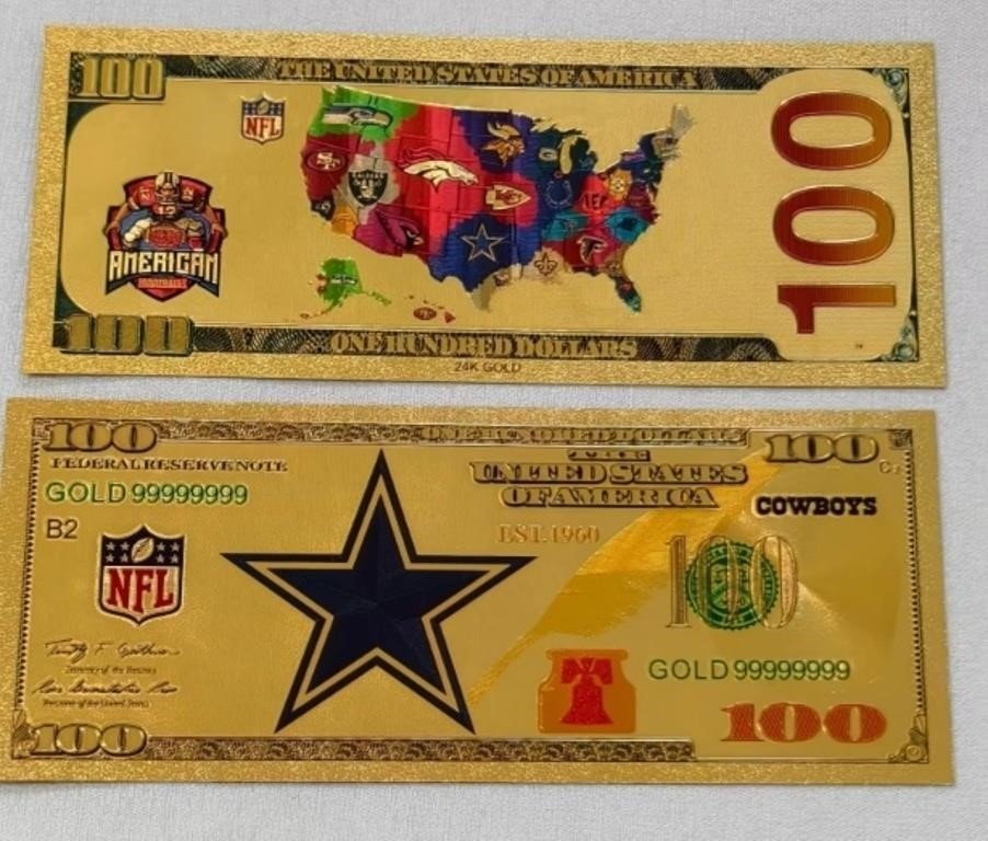 Dallas Cowboys NFL Gold Foil Novelty $100 Note