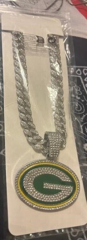 Green Bay Packers Iced Out Logo Pendant Cuban Link Chain Necklace for Green Bay Packers