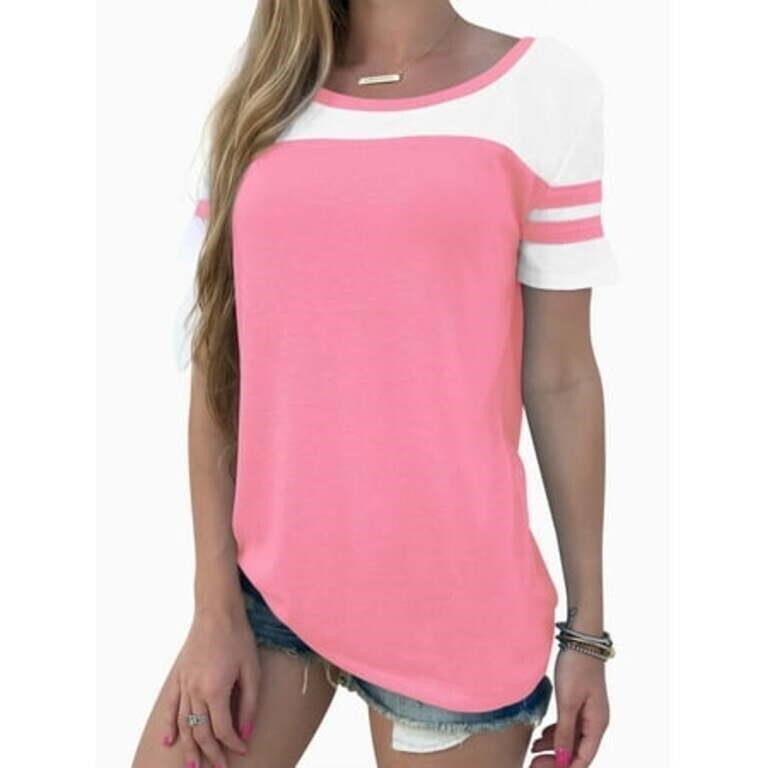 Women's Pink and White Colorblock Baseball Tee Size Medium