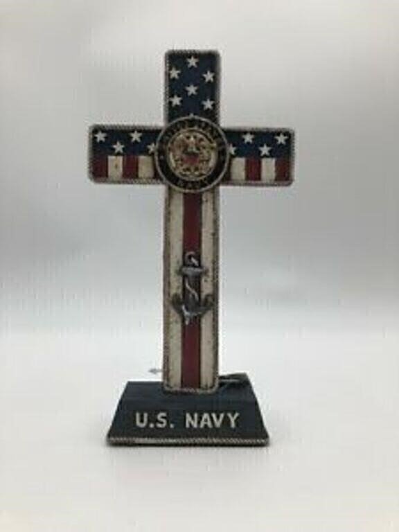 U.S. Navy Stars and Stripes Metal Cross on Base