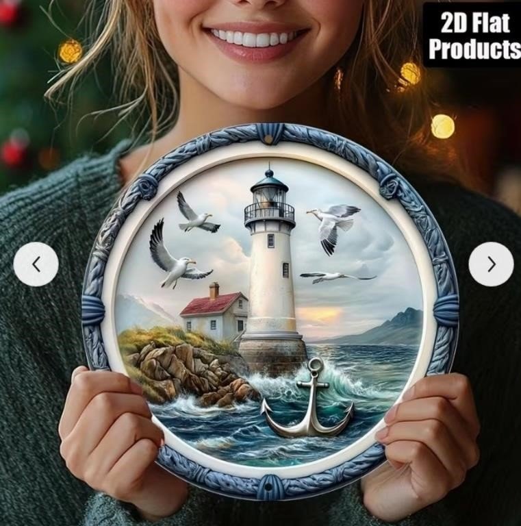 Lighthouse and Seagulls Round Wall Plaque