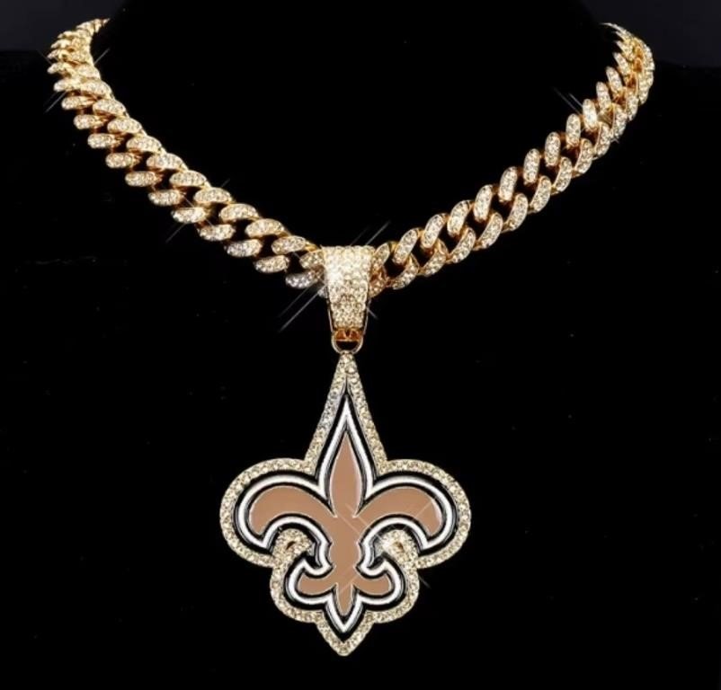 New Orleans Saints Fleur-de-Lis Iced-Out Cuban Link Chain Necklace