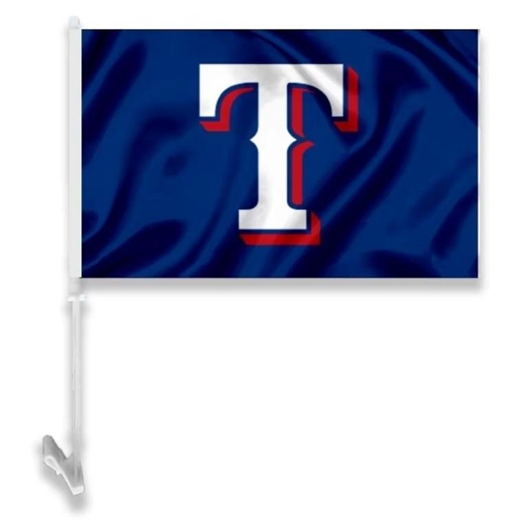 Set of 2 Texas Rangers Car Window Flag with Plastic Pole