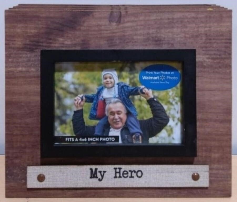 Walmart Rustic Wooden Tabletop Picture Frame "My Hero" (Holds 4x6 Inch Photo) for Home…