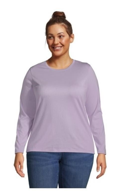 Women's Plus Size Lavender Long Sleeve Crew Neck Tee 3XL