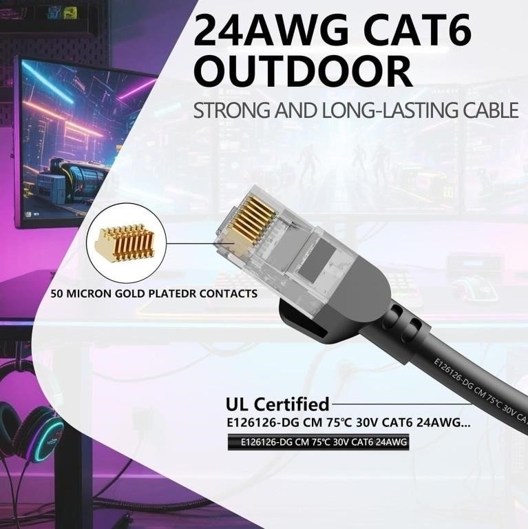 Cat6 Outdoor Ethernet Patch Cable, 24AWG