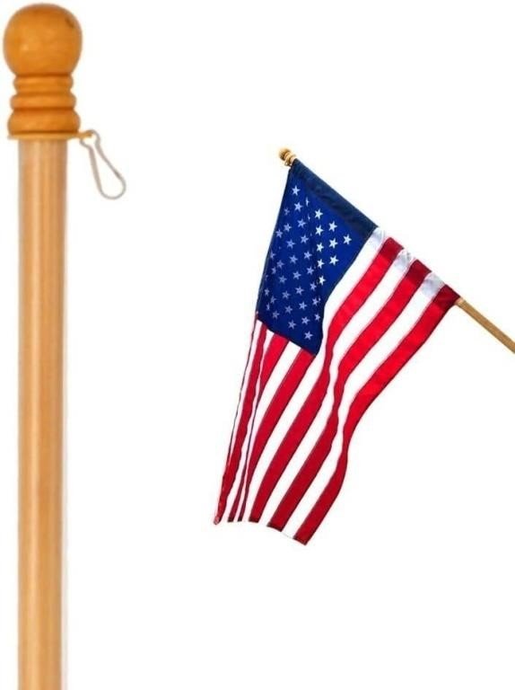 American Flag on Wooden Staff with Turned Ball-Top Pole