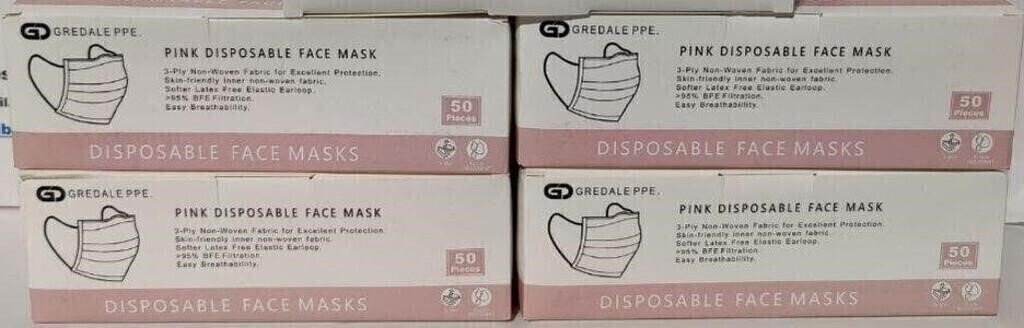 Gredale PPE Pink Disposable Face Masks, Four Boxes of 50