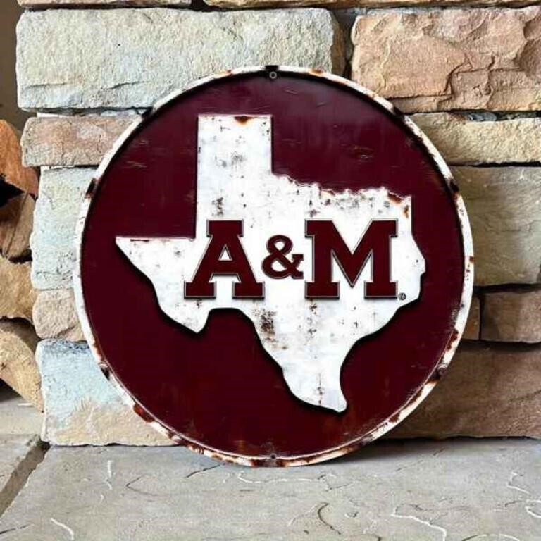 Texas A&M Round Embossed Metal Sign