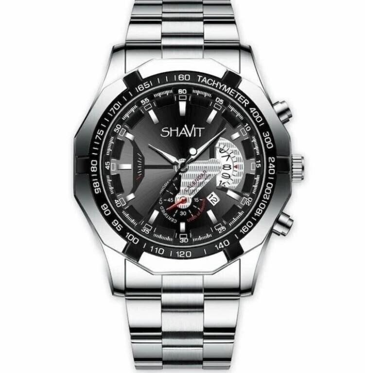 Shavit Men's Chronograph-Style Quartz Watch, Steel Bracelet