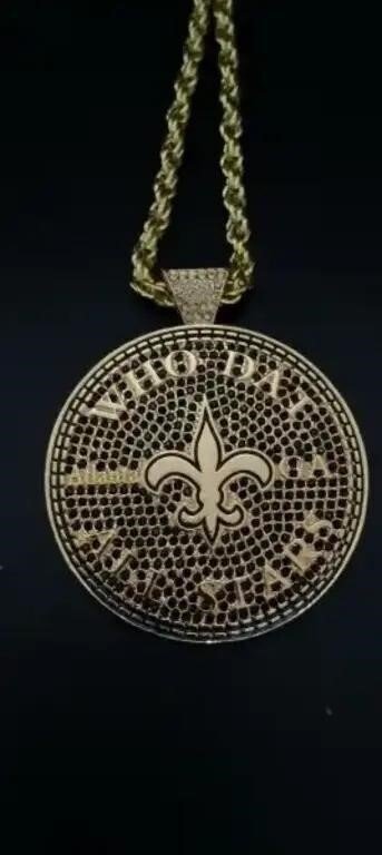 Who Dat All Stars Fleur-de-lis Medallion Pendant Necklace New Orleans Saints