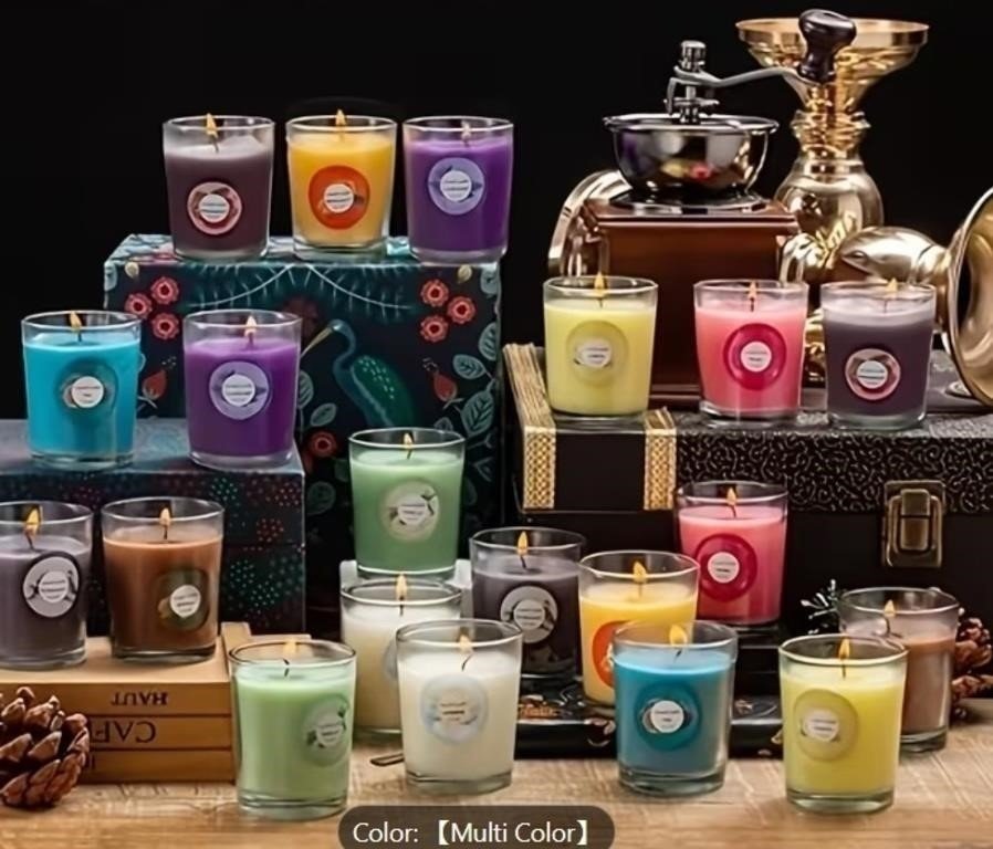 Scented Glass Votive Candle Assortment, Multi Color Qty 10