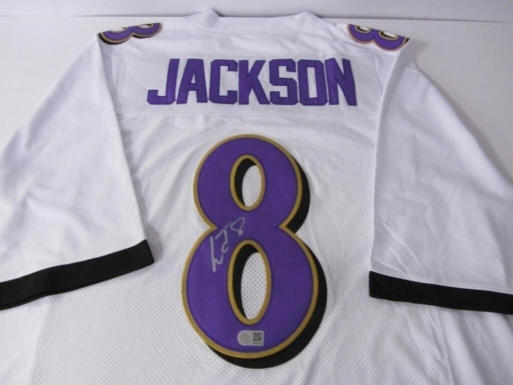 Signed Purple No. 8 Lamar Jackson Football Jersey w/COA