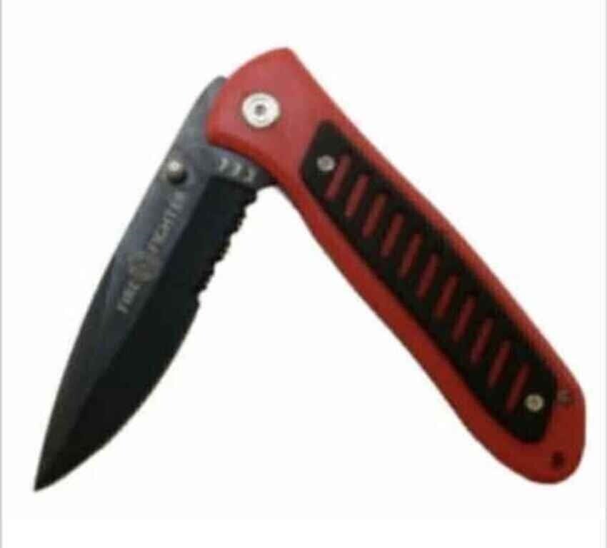 Firefighter Folding Pocket Knife, Red Handle