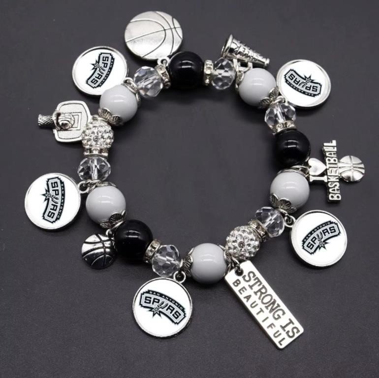 Silver-Tone Charm Stretch Bracelet with San Antonio Spurs Themed Charms