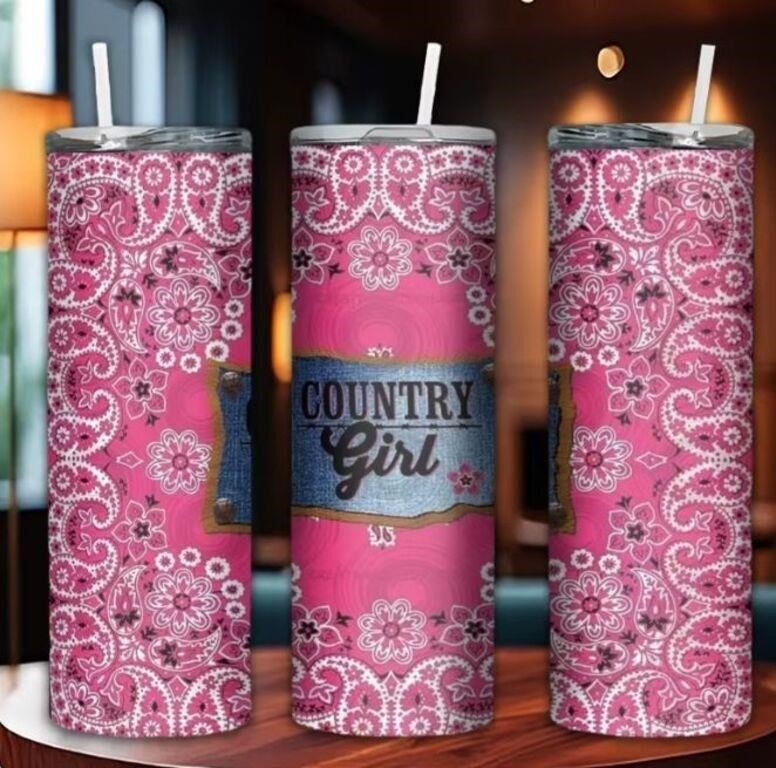 Unbranded Pink Bandana "Country Girl" 20 oz Skinny Tumbler