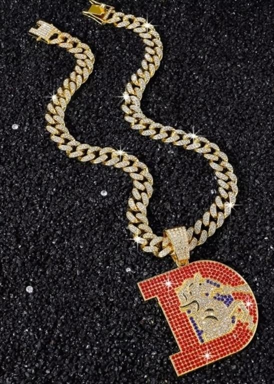 Unbranded Denver Broncos Retro "D" Logo Iced Out Pendant Necklace for Denver Broncos