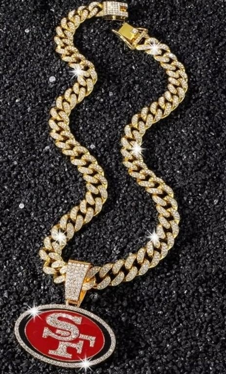 San Francisco 49ers Iced Out Cuban Link Chain Pendant Necklace
