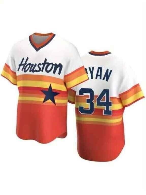 Houston Astros Rainbow Throwback Jersey, Ryan No. 34 Size 3XL