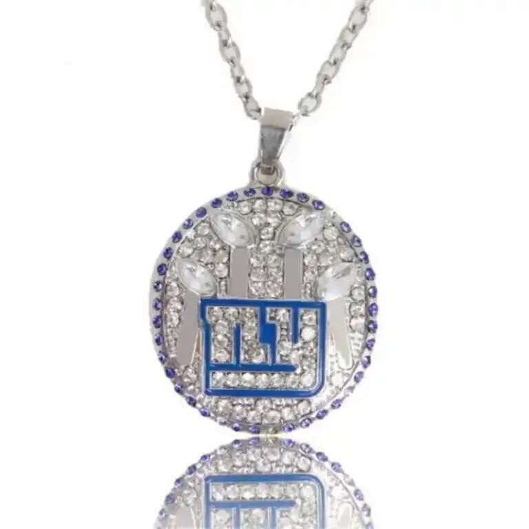 New York Giants 4-Time Super Bowl Champions Rhinestone Medallion Pendant Necklace