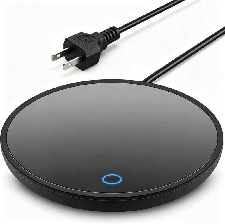 Black Round Wireless Charging Pad with Blue Indicator Ring