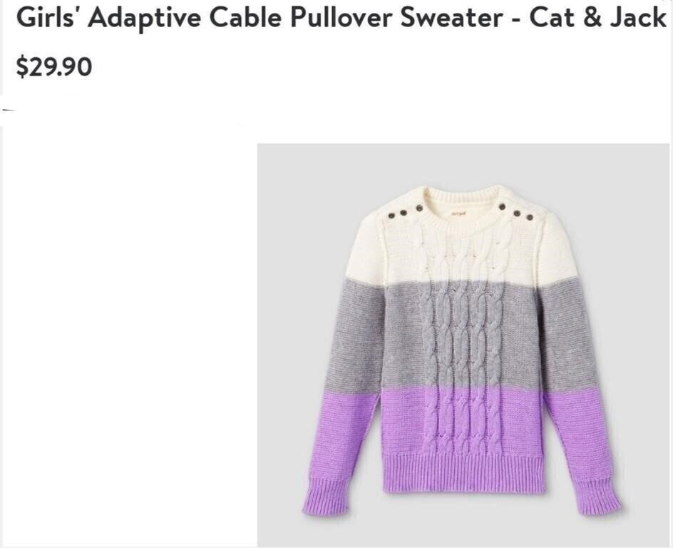 Cat & Jack Girls' Adaptive Cable Knit Colorblock Sweater Size XS