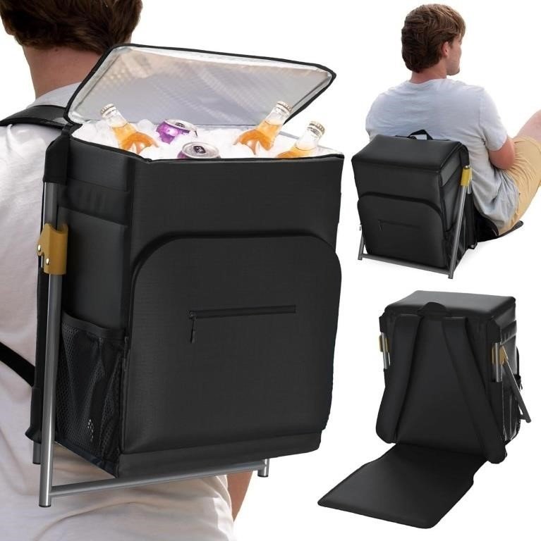 Insulated Backpack Cooler With Folding Back Support Seat