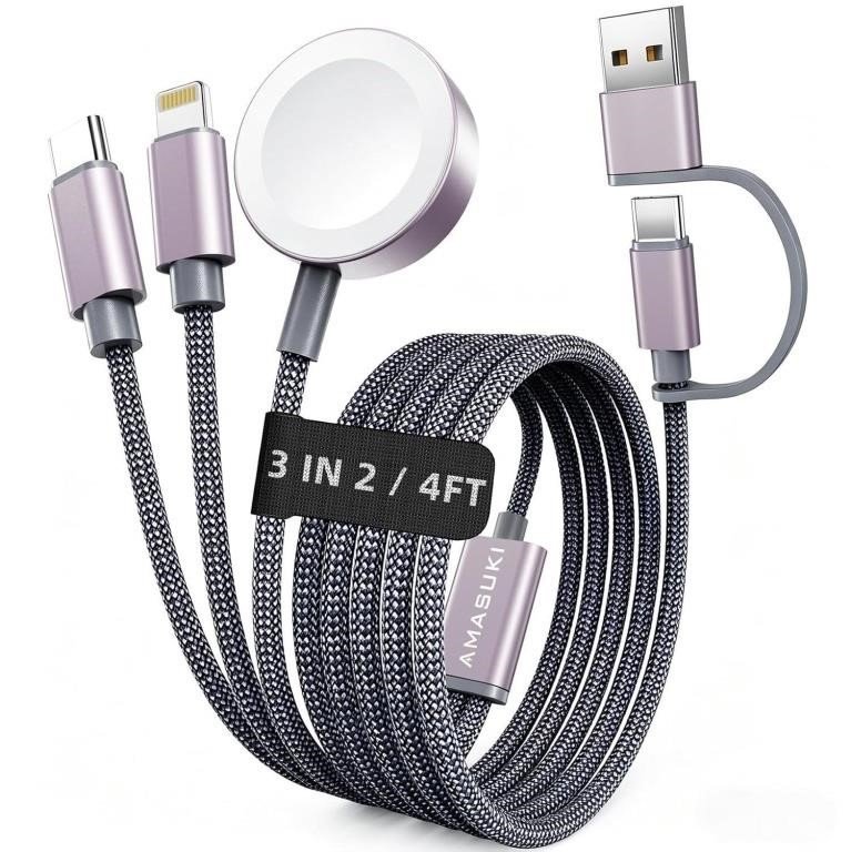Amasuki 3-in-2 Multi-Device Charging Cable for Apple Watch, iPhone, and USB-C devices