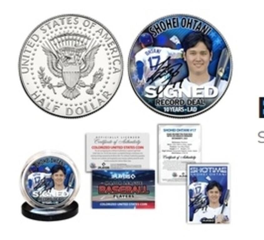 Shohei Ohtani Colorized JFK Half Dollar With COA and Bonus Card