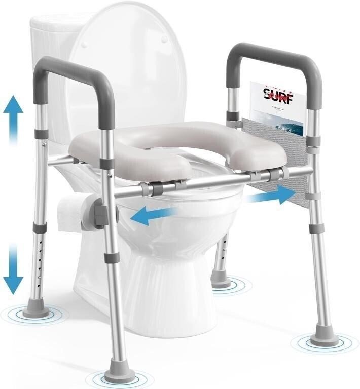 Adjustable Raised Toilet Seat With Safety Frame