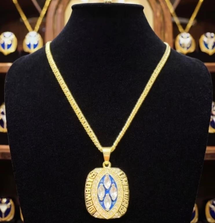 Dallas Cowboys Championship Ring Pendant Necklace With Rhinestones