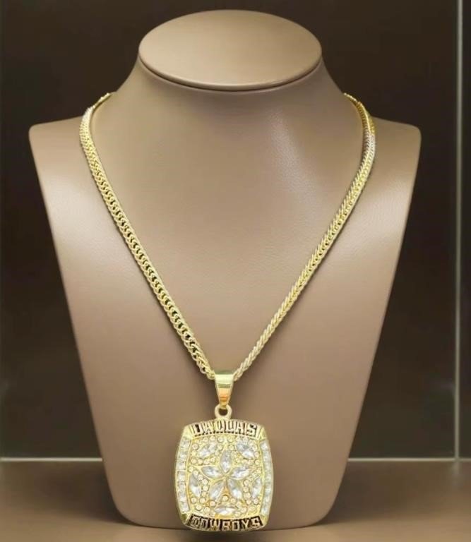 Dallas Cowboys Championship Ring Pendant Necklace With Rhinestones