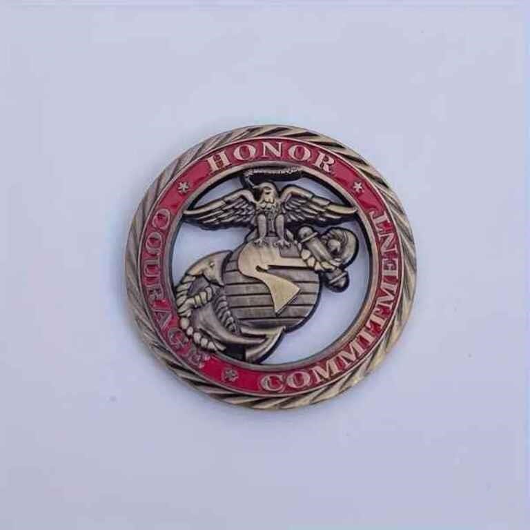 US Marine Corps Cut-Out Challenge Coin, Antiqued Brass Finish