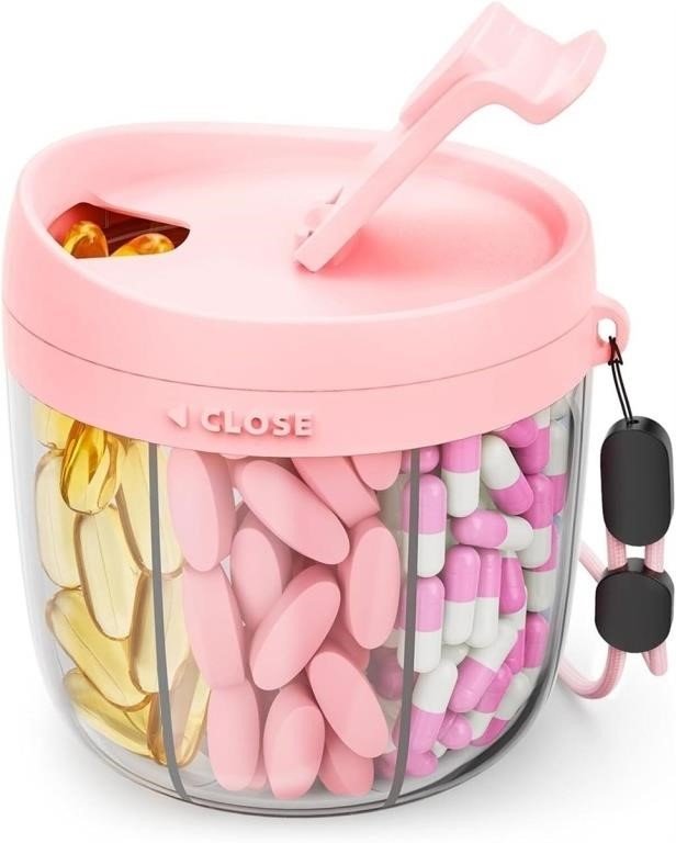 Amoos Pink 7-Compartment Rotating Pill Dispenser