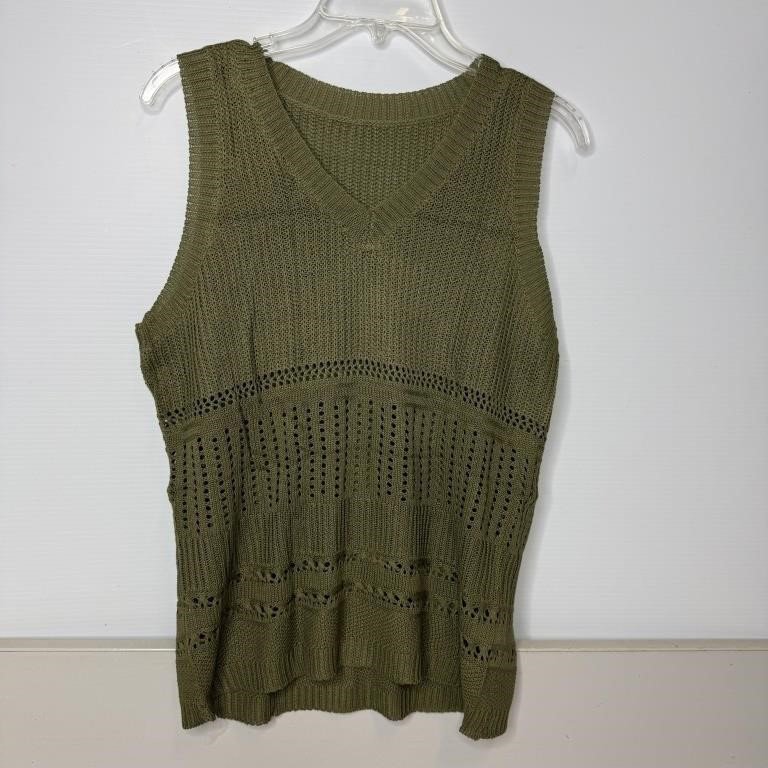 Olive Green Knit Sleeveless V-Neck Sweater Vest Size Small