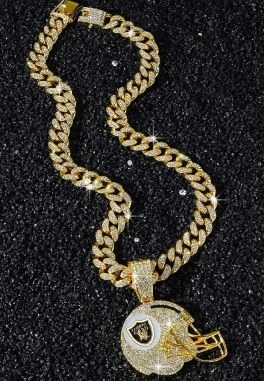 Football Helmet Pendant Cuban Link Chain Necklace for Las Vegas Raiders