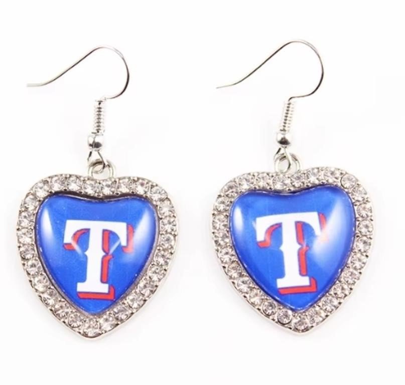 Texas Rangers Rhinestone Heart Drop Earrings
