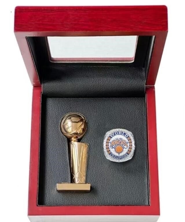 Replica Knicks Championship Ring and Mini Trophy Set w/Case
