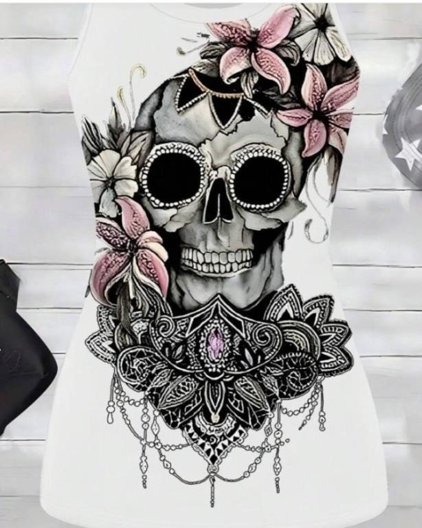 Summer Sleeveless Skull Pattern Punk Style Women's Top Graphic Tees Women Tops Size XL