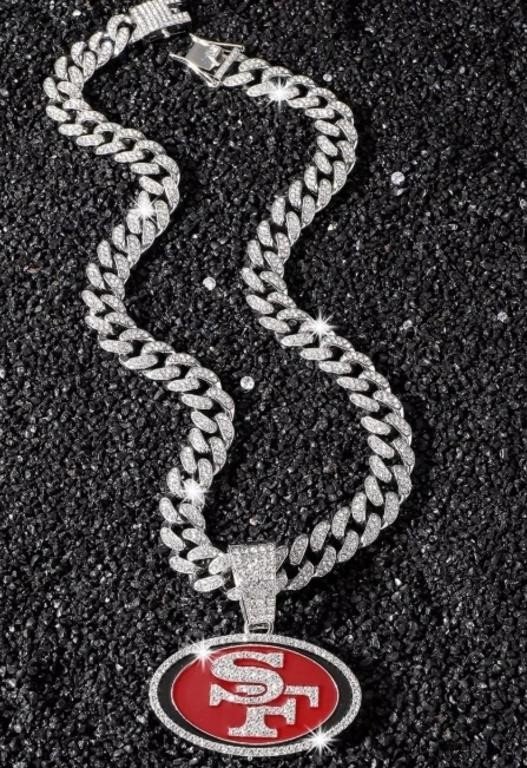 San Francisco 49ers Iced Out Cuban Link Chain Pendant Necklace